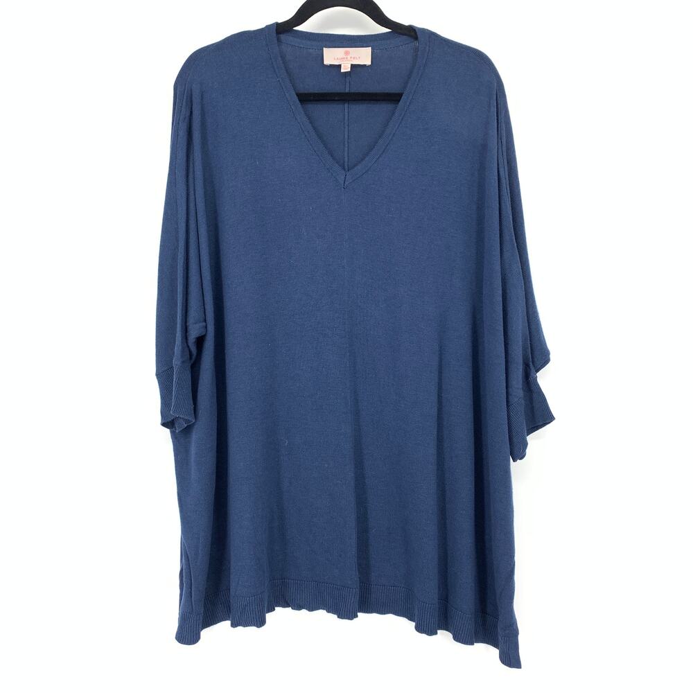 Laurie Felt V-Neck Oversized Tunic Poncho Sweater Womens Size M/L Blue